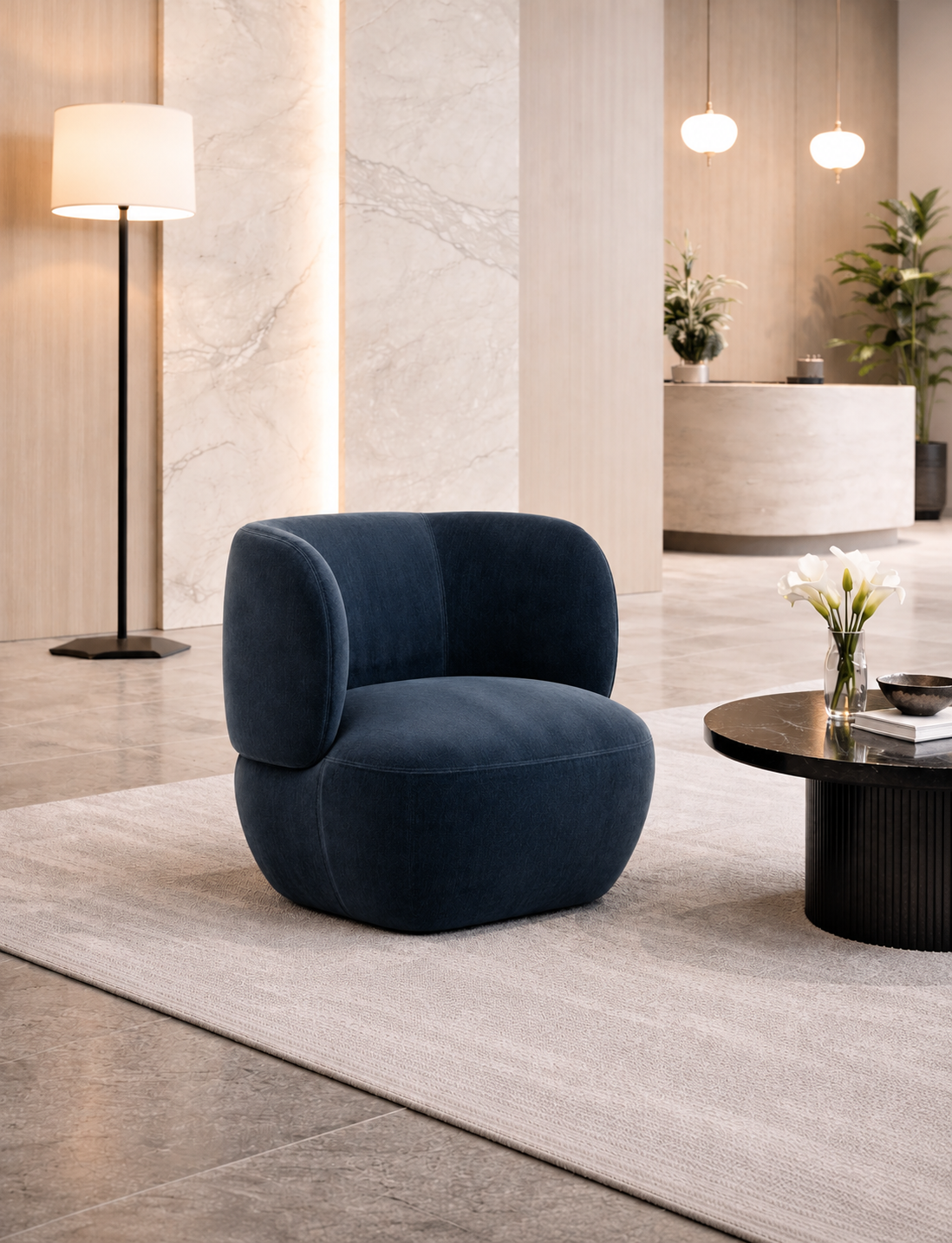 Patricia Swivel Chair Textured Velvet Moonlight by Fern & Ade