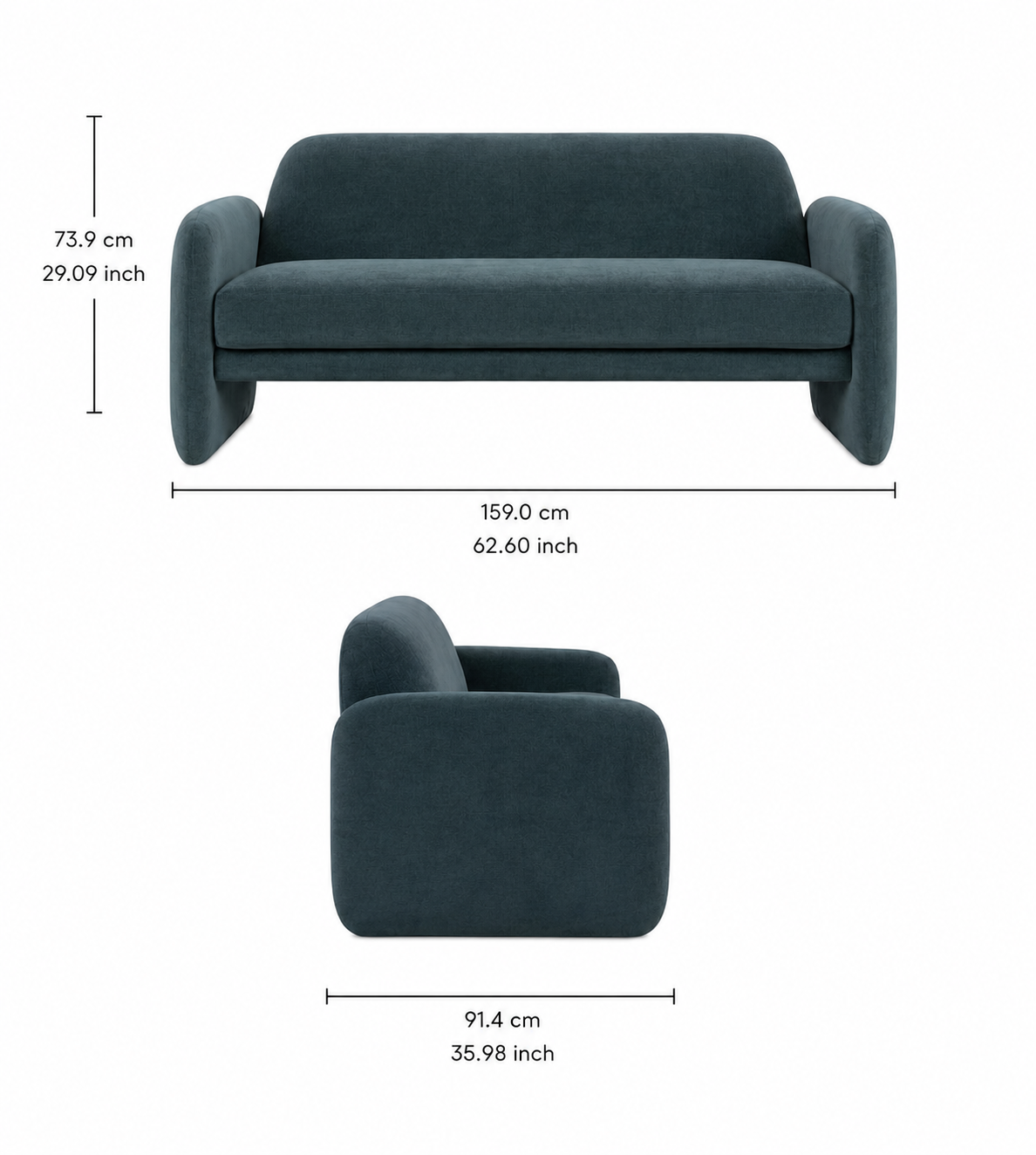 Ruby Loveseat Sofa Textured Velvet Moonlight, view 4