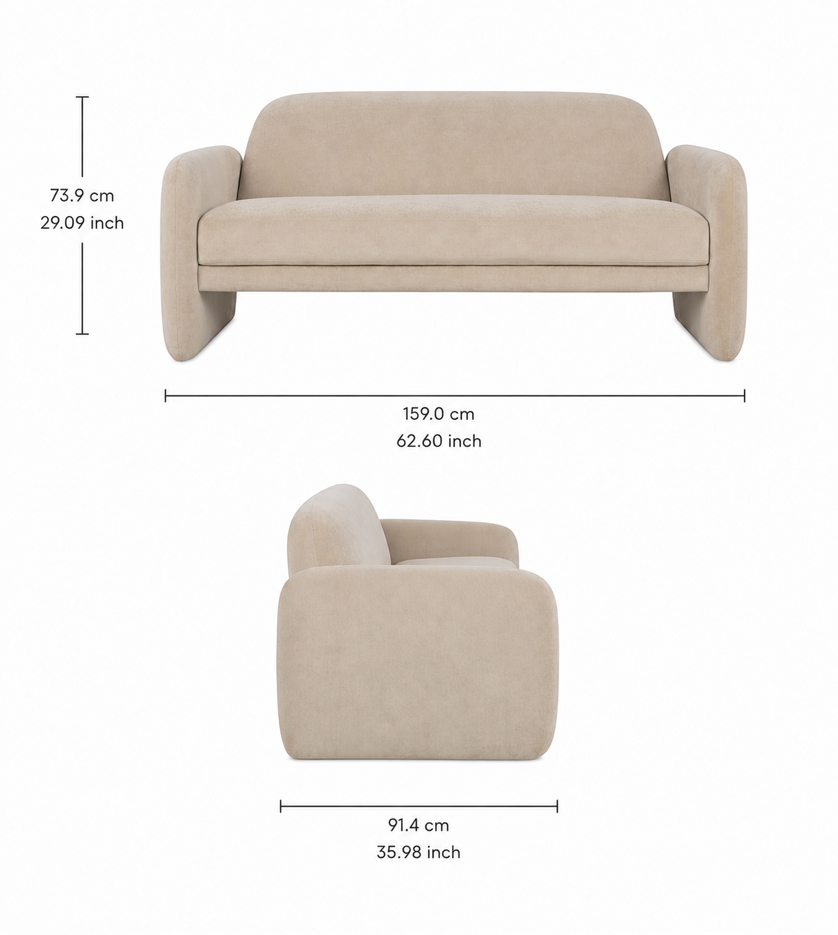 Ruby Loveseat Sofa Textured Velvet Natural, view 4