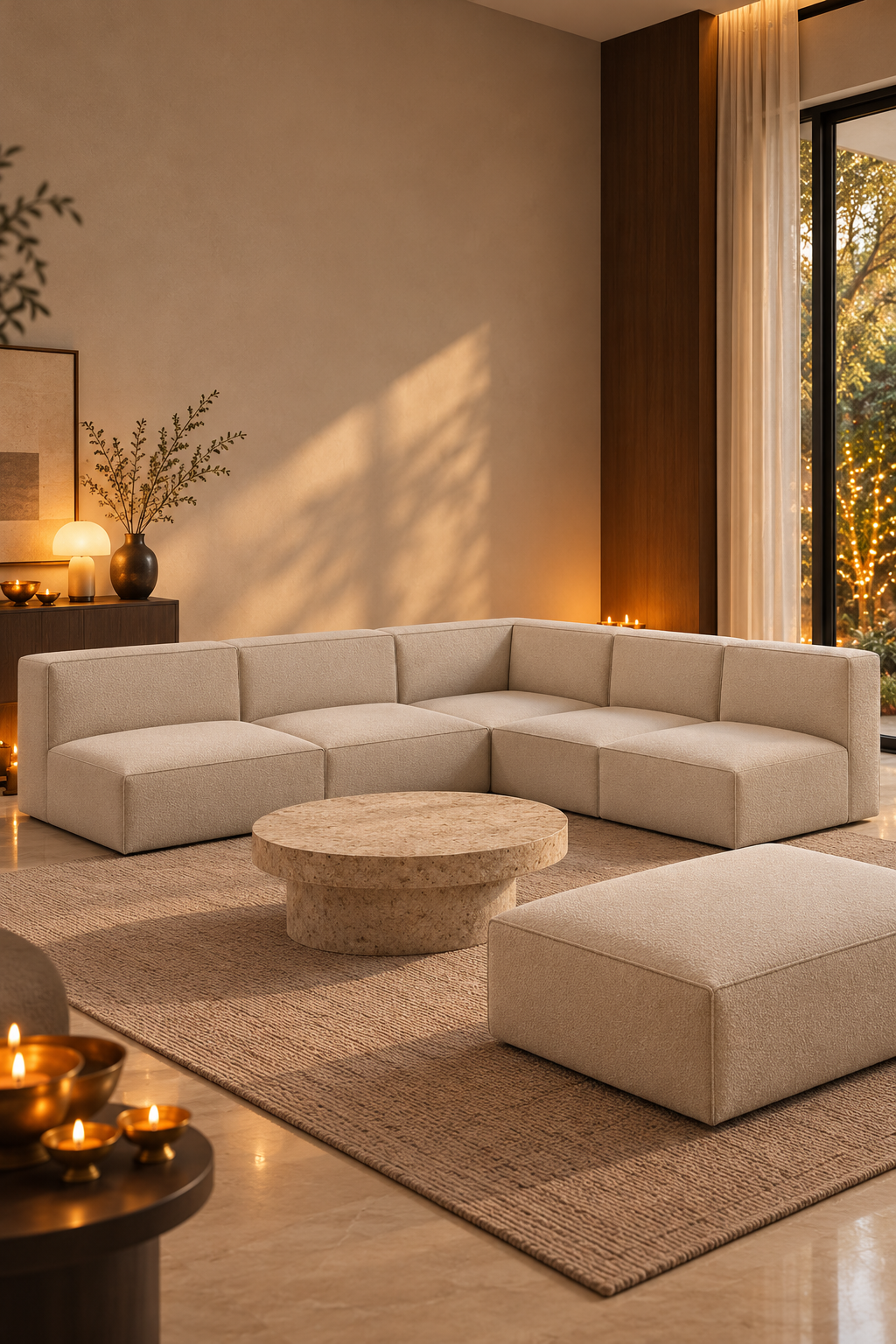 Diva – The Family 6-Seater Sofa with Ottoman, Vista Vanilla by Fern & Ade